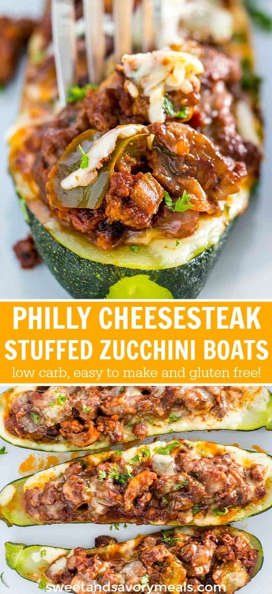 Baked Philly Cheesesteak Stuffed Zucchini Boats