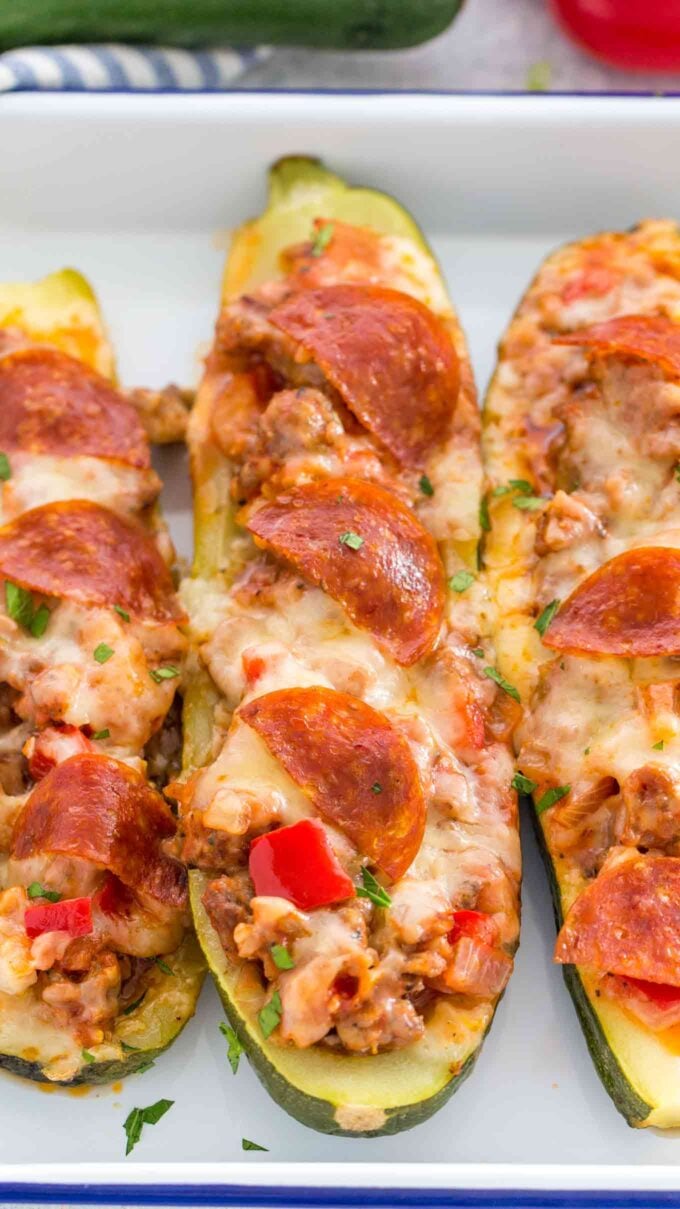 Pizza Stuffed Zucchini Boats