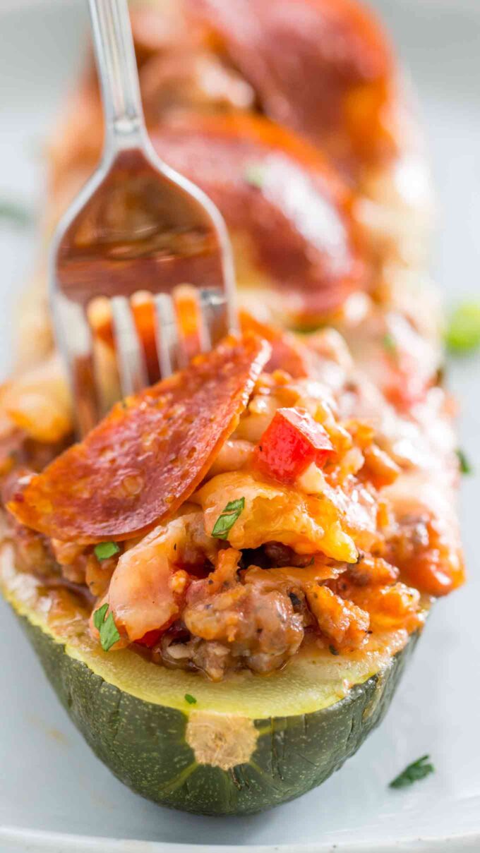 Pizza Stuffed Zucchini Boats