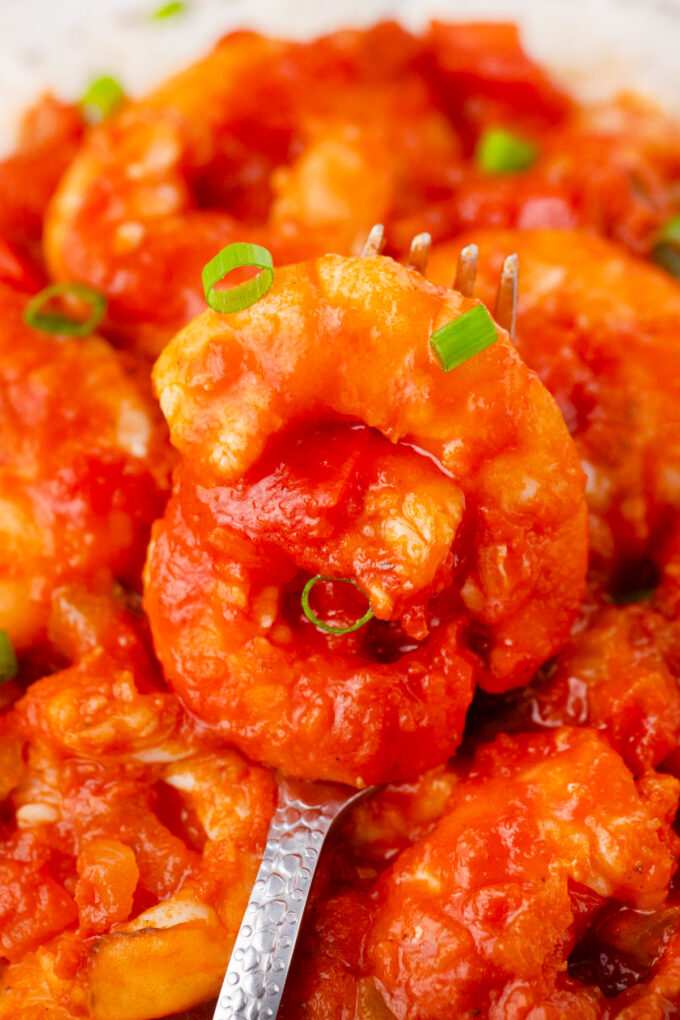 Close shot of spicy shrimp creole.