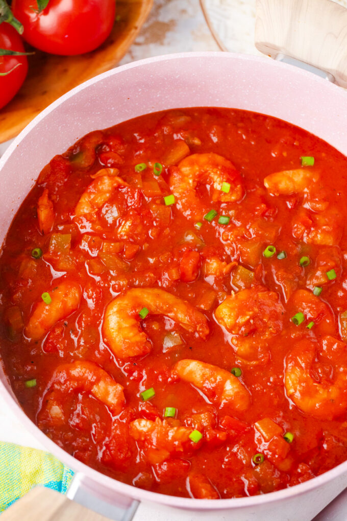 A pot of shrimp creole.
