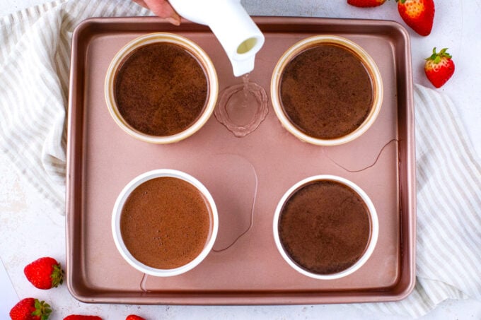 Baking chocolate creme brulee.