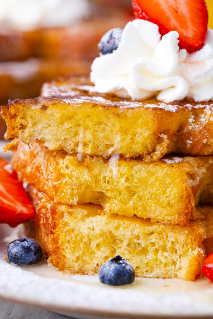 Fluffy and tender brioche French toast.