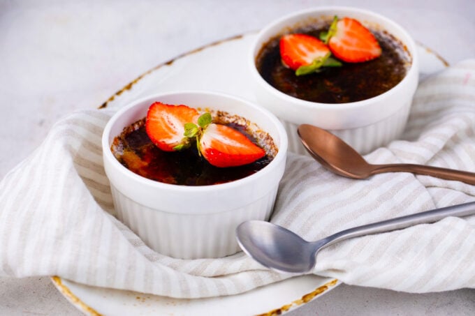 Homemade chocolate creme brulee.