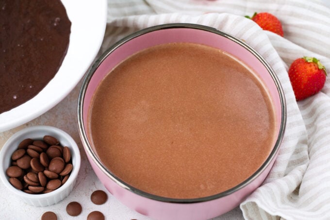 Chocolate egg custard for chocolate creme brulee.