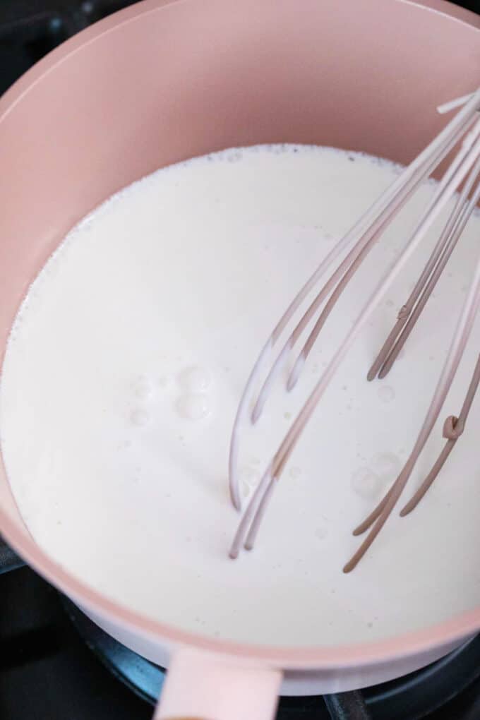 heating heavy cream in a sauce pan