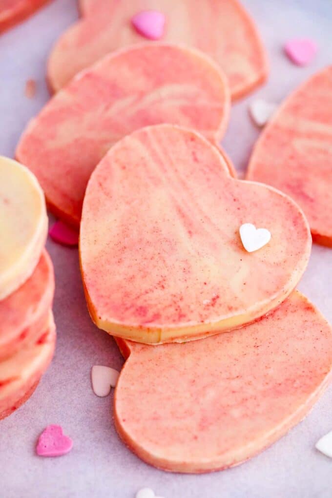 heart shaped pink fudge