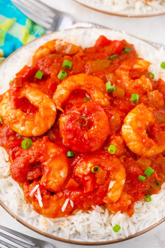 Homemade shrimp creole over rice.