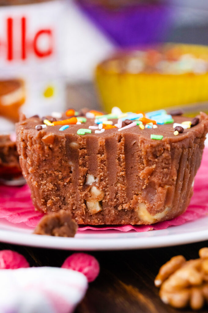 Chocolate Nutella fudge with nuts.