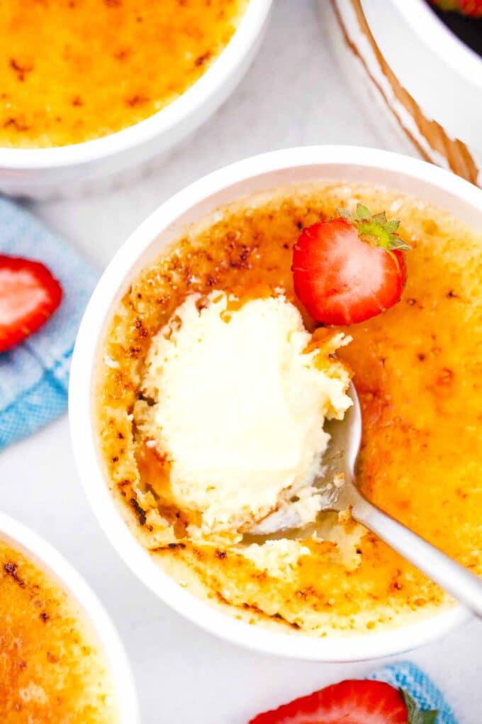 a spoonful of creamy homemade white chocolate creme brulee