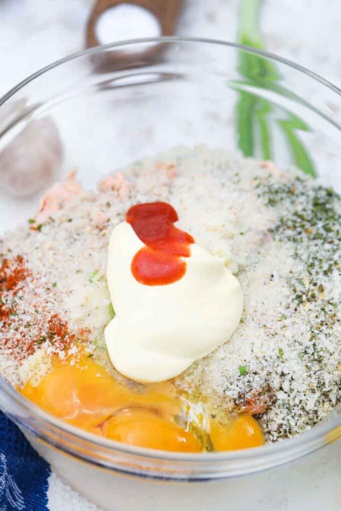 salmon patty ingredients in a bowl