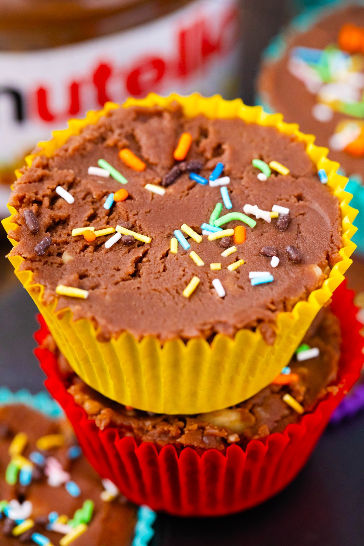 Chocolate Nutella fudge with sprinkles.