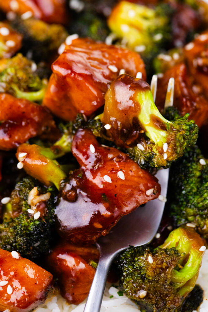 Homemade chicken and broccoli with teriyaki sauce.