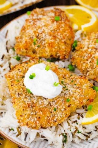 Crispy oven baked tilapia with lemon aioli.