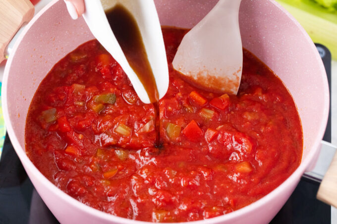 Making the tomato sauce for shrimp creole.