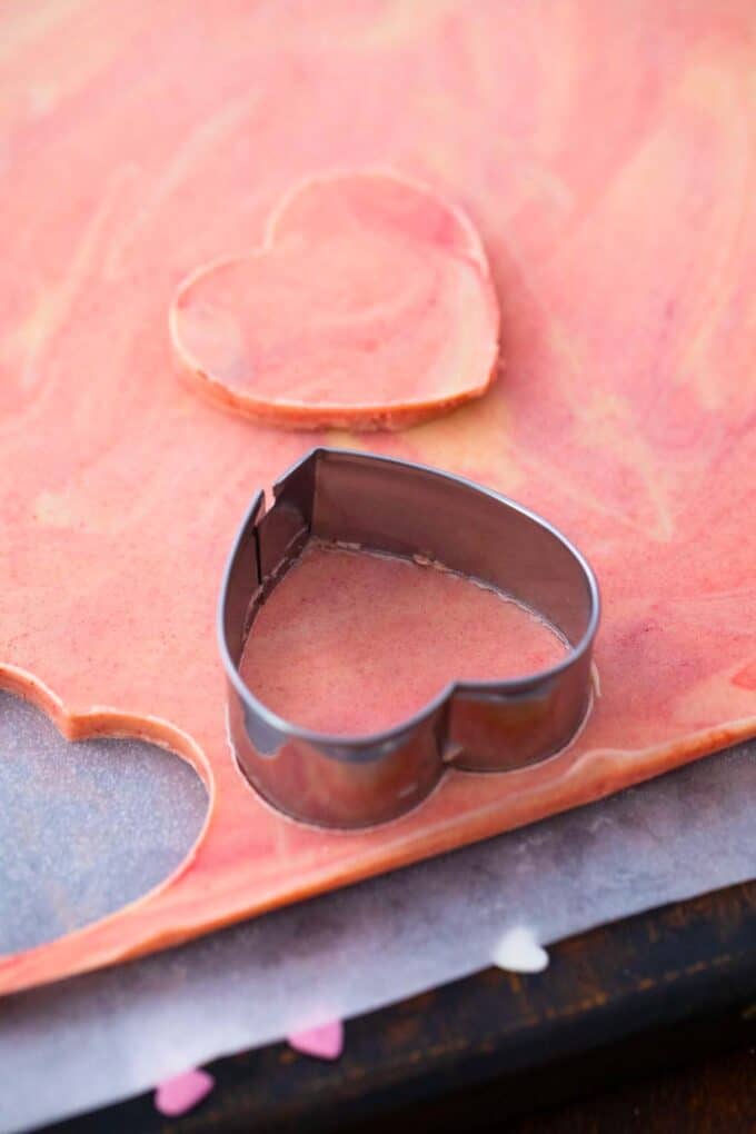 cutting heart shaped fudge