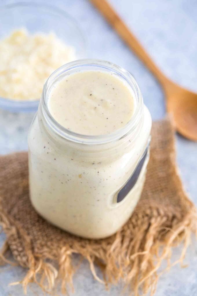 Homemade fettuccini sauce in a jar