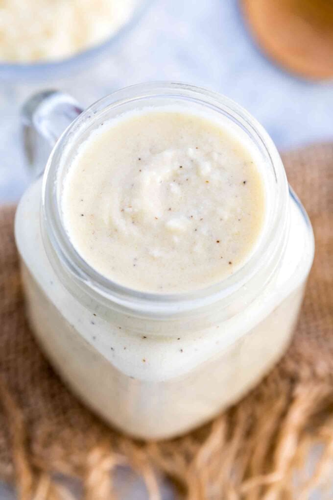 Alfredo creamy sauce in a jar