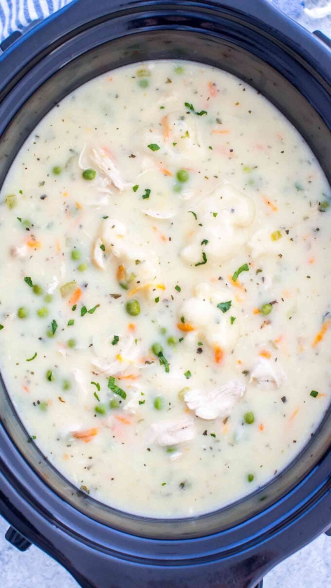 Crockpot chicken and dumplings in the slow cooker