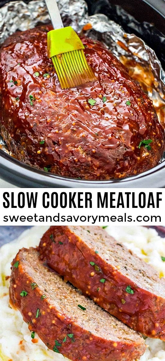 Best Crockpot Meatloaf made in the slow cooker pin photo.
