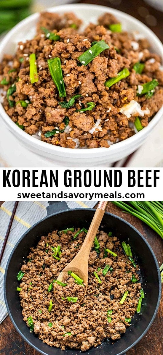 Homemade Korean ground beef and rice bowls pin image