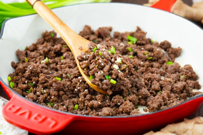 A spoonful of Korean ground beef.