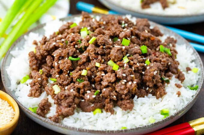 Homemade Korean ground beef over white rice.