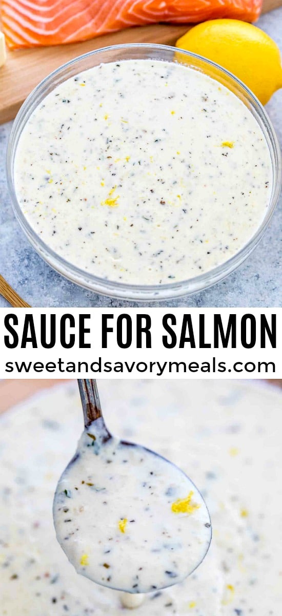 Image of homemade creamy sauce for salmon with lemon and parmesan