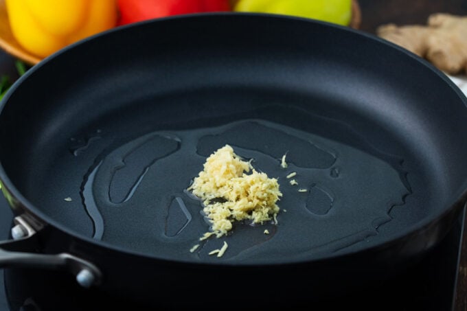 Sauteing garlic and ginger.