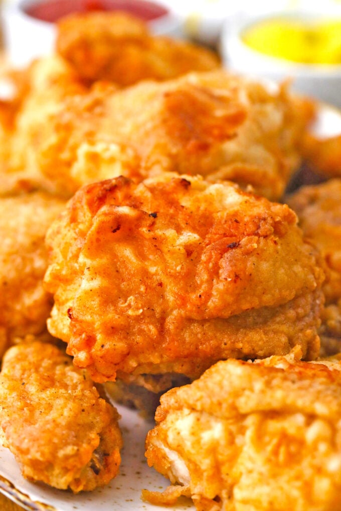 Golden and crunchy homemade fried chicken.