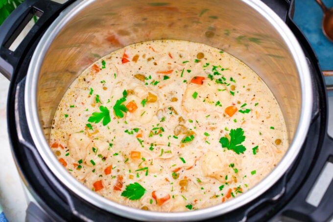 Instant Pot chicken and dumplings.