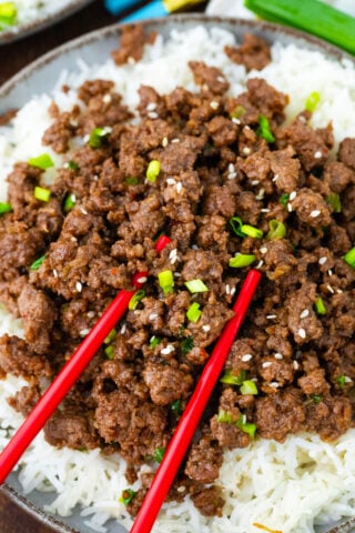 Juicy Korean ground beef topped with green onions.