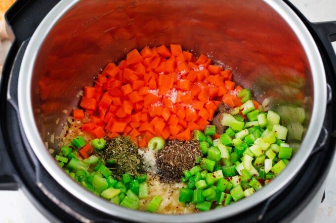 Chopped veggies in the Instant Pot.