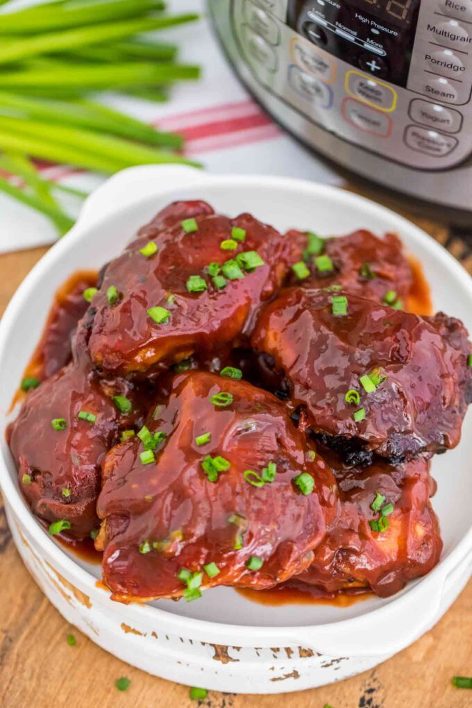 Image of BBQ chicken cooked in the Instant Pot. 