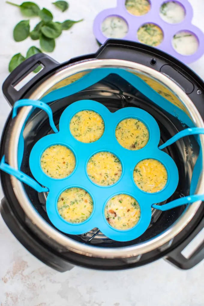egg bites in a silicon mold inside the instant pot