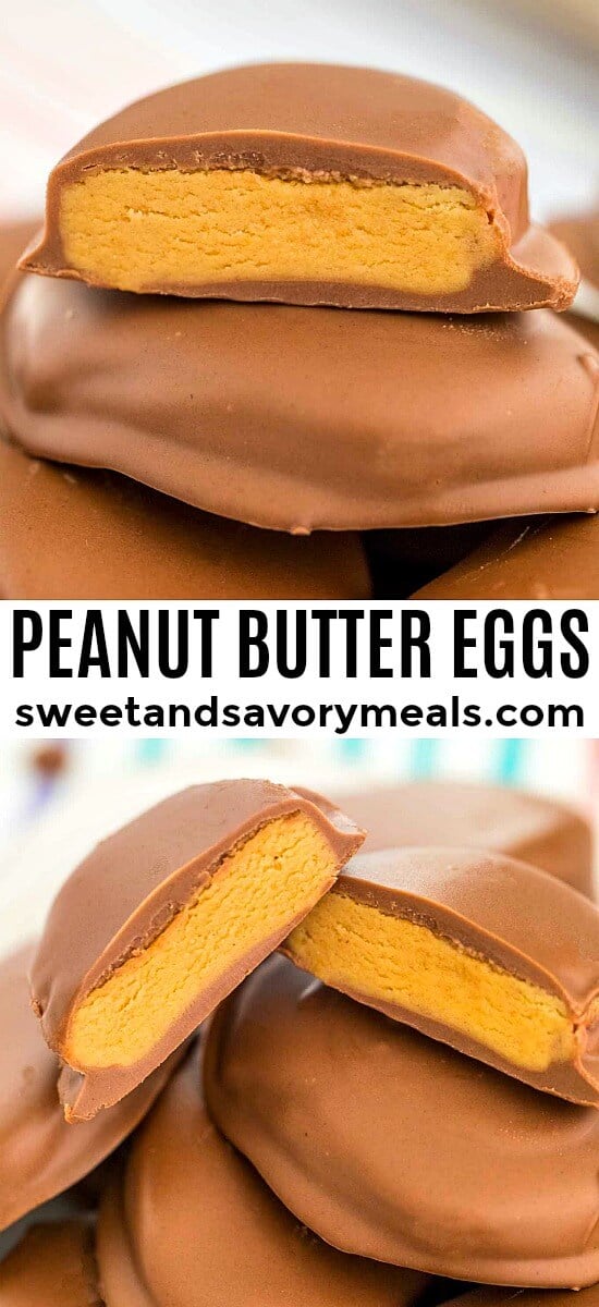 Picture of easter peanut butter eggs covered in chocolate.