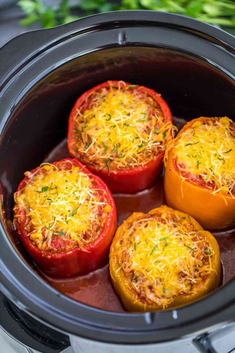 Slow Cooker Mexican Stuffed Peppers - Sweet and Savory Meals