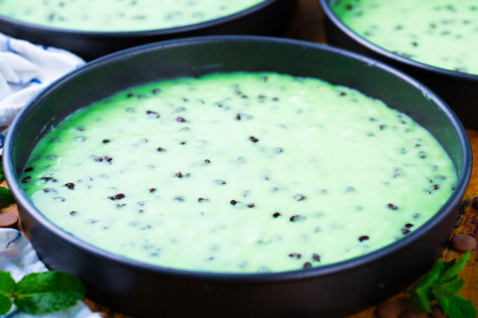 Baking mint chocolate chip cake.