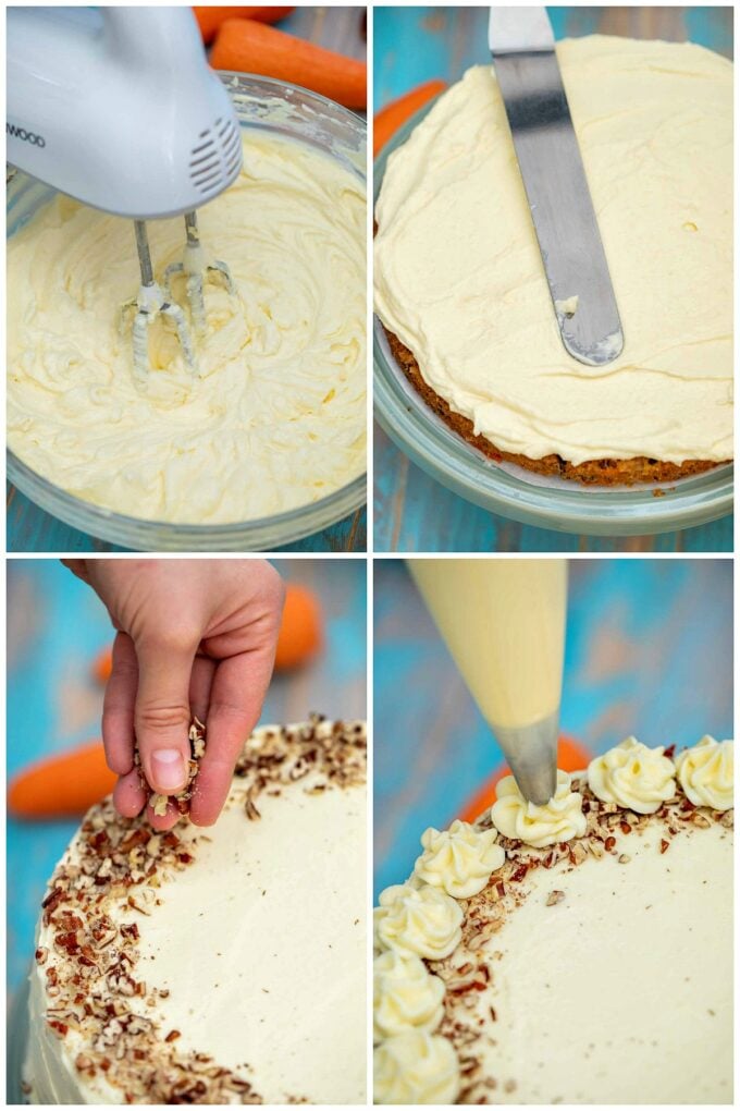 Photo of cream cheese frosting preparation for a carrot cake.