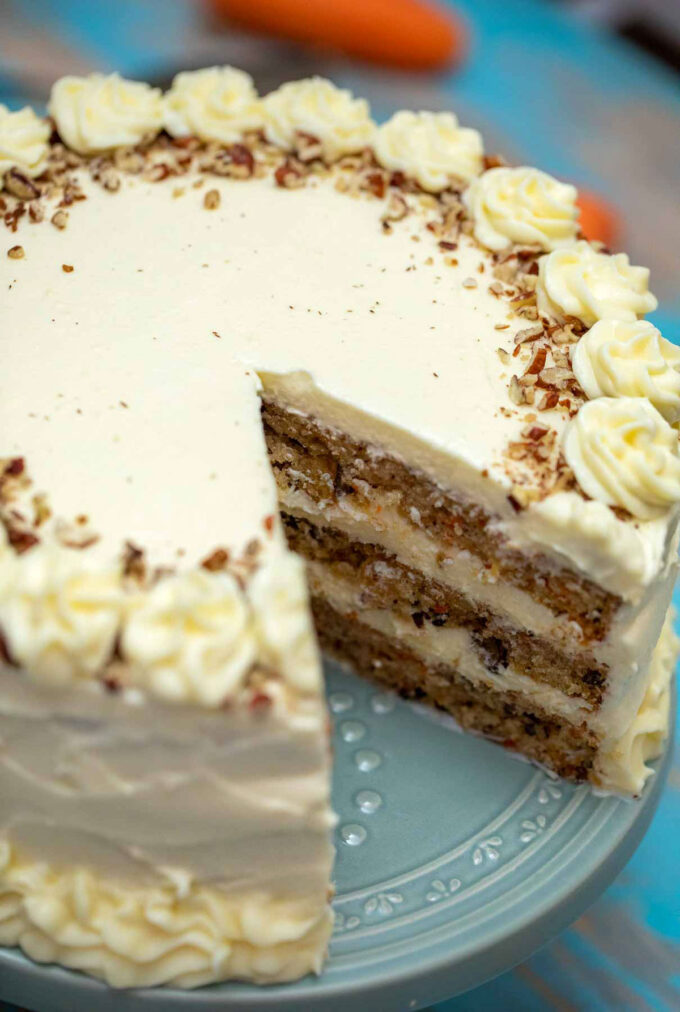 Photo of sliced carrot cake.