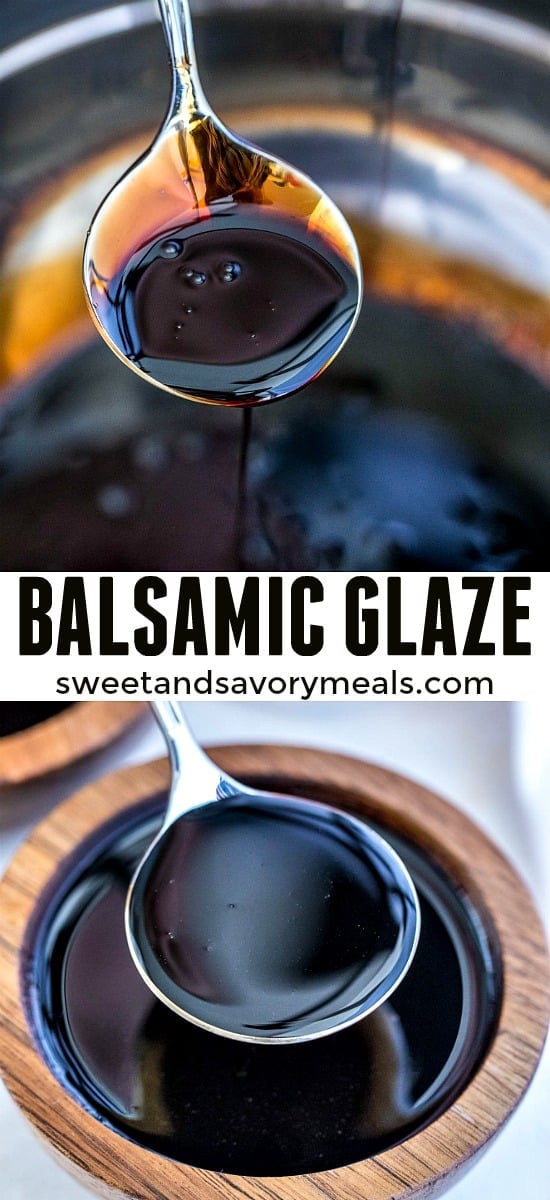 photo collage with text overlay of balsamic glaze for pinterest