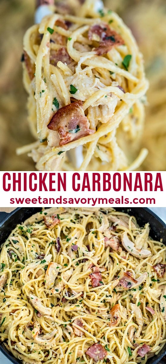 Chicken carbonara pasta photo for pinterest.