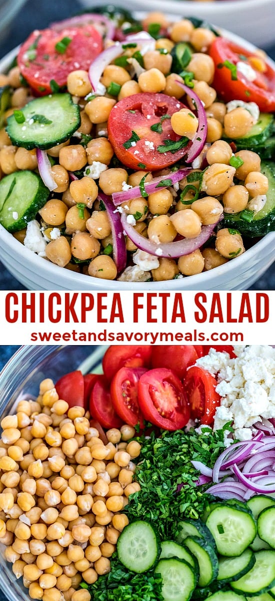 Healthy chickpea salad image for pin. 