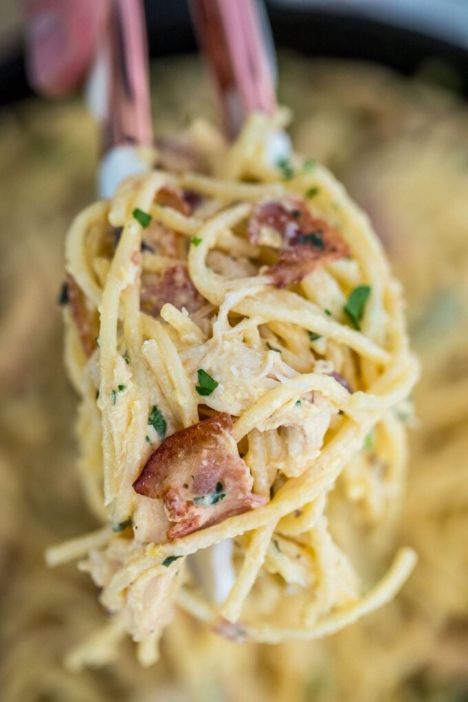 Chicken carbonara pasta and bacon
