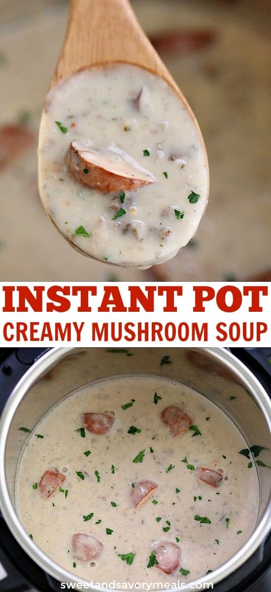 Image of pressure cooker instant pot cream of mushroom soup.