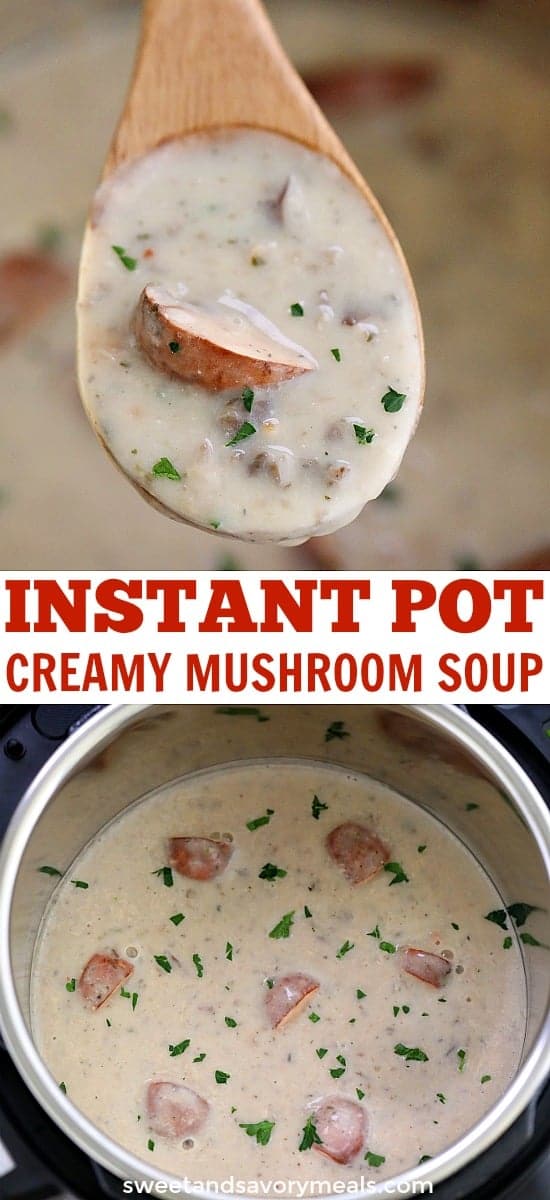 Image of pressure cooker instant pot cream of mushroom soup. 