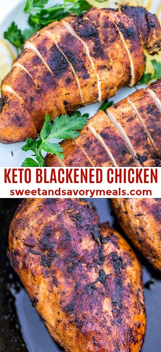 Keto blackened chicken breasts photo collage for Pinterest
