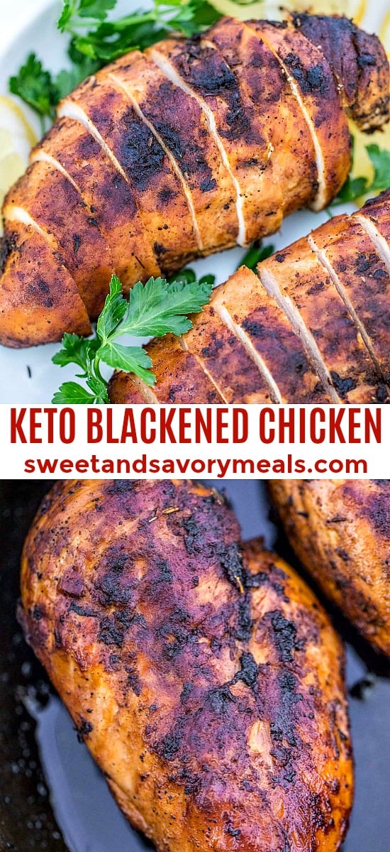 Keto blackened chicken breasts photo collage for Pinterest