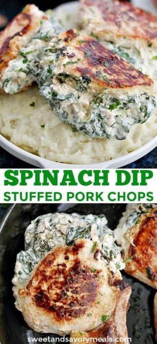 Spinach Dip Stuffed Pork Chops Recipe - Sweet and Savory Meals
