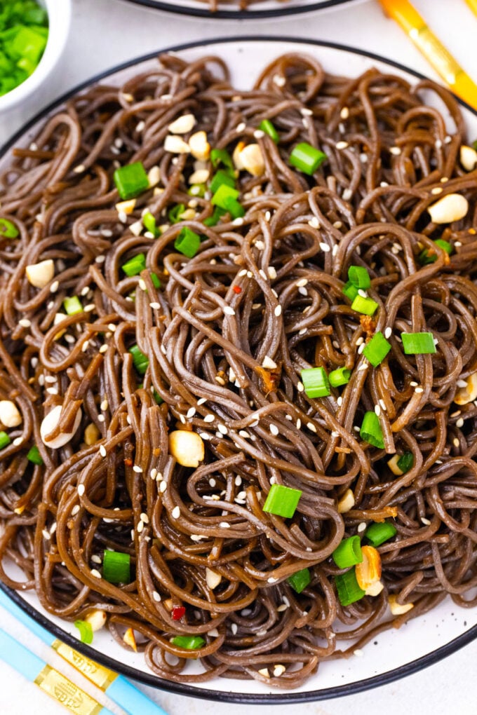 A plate of homemade soba noodles.